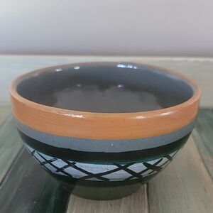 Handcrafted Pottery Trinket Box/Bowl- Gray and Brown/Black/Blue